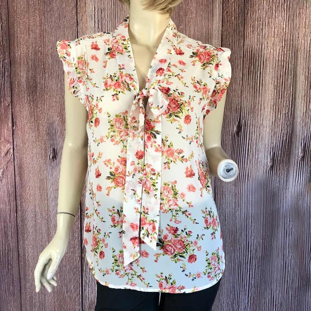 Midnight Sky Floral Blouse Semi-sheer Large